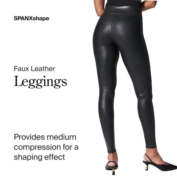 NWOT Spanx Black Faux Leather Shapewear Leggings Sz M - Picture 3 of 9